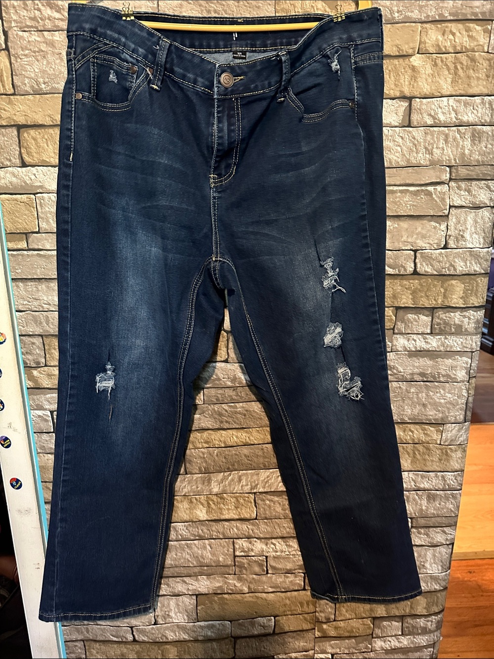 new directions Dark Blue Distressed Relaxed Jeans
